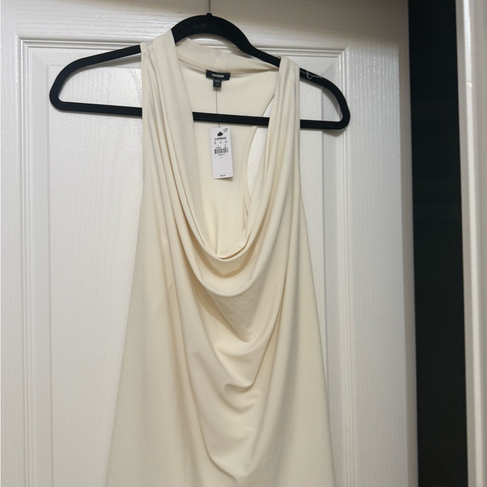 Express Cream Backless Draped Dress
